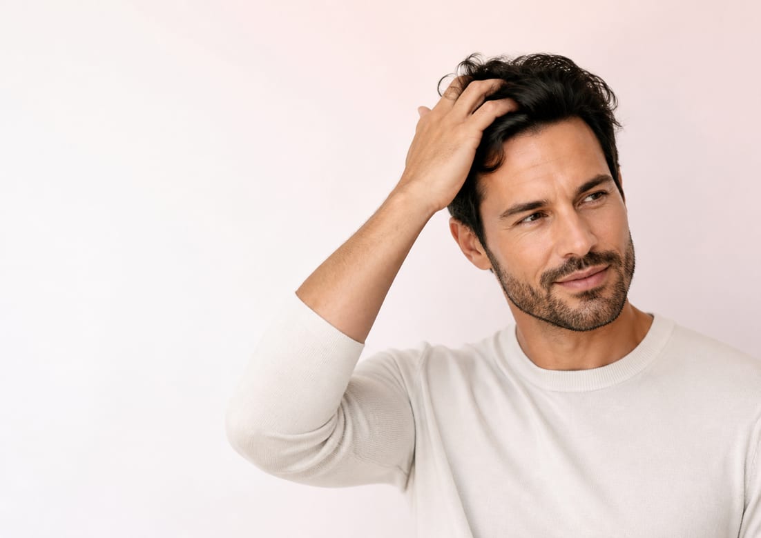 Man running a hand through his hair
