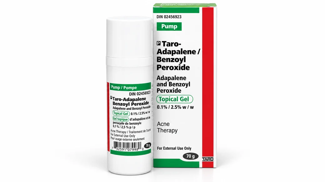 Adapalene + BPO product packaging; 0.1% / 2.5% · 70 g