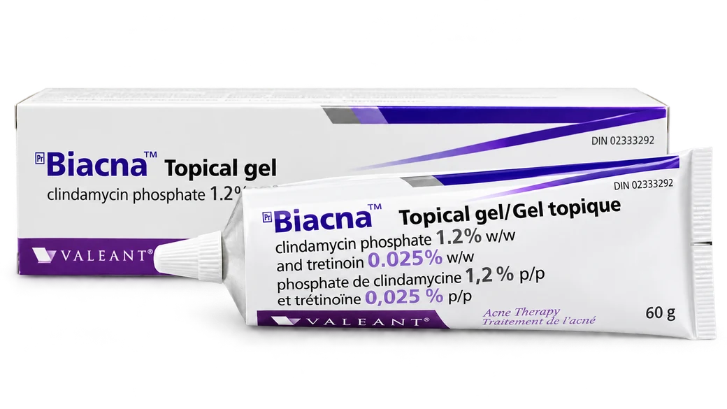 Biacna product packaging; Two-ingredient topical gel