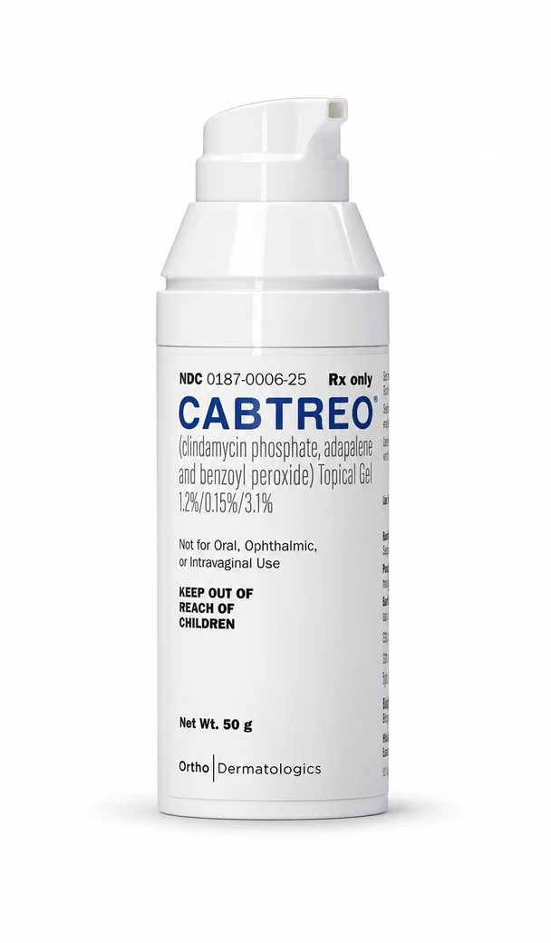 Cabtreo product packaging; Three-ingredient topical gel